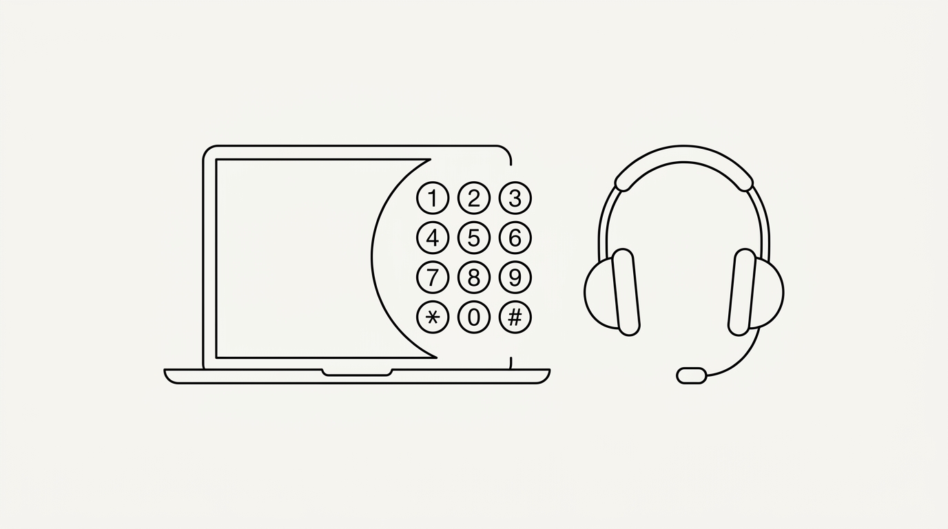 Schéma line-art : un ordinateur transformé en téléphone par un logiciel softphone.