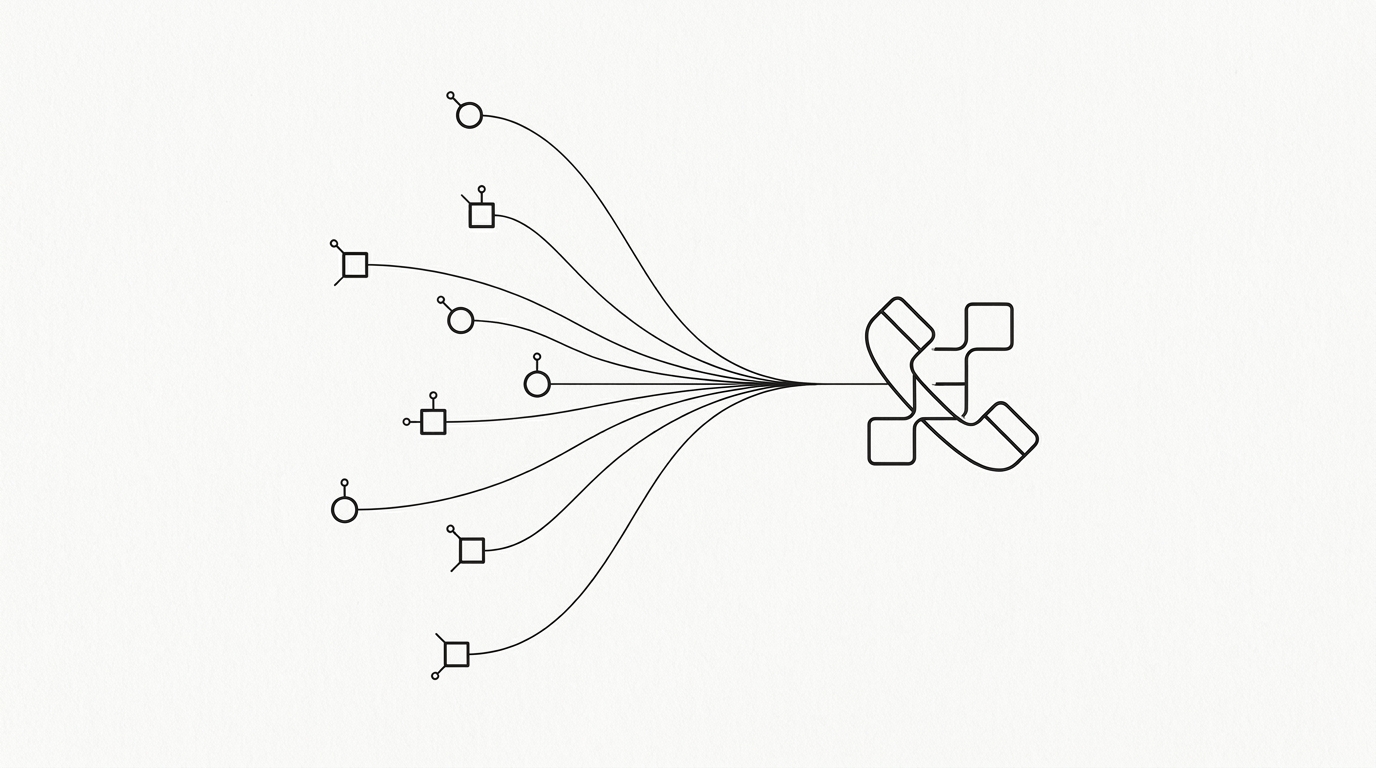 Line-art diagram: several VoIP carriers connected to one business number.