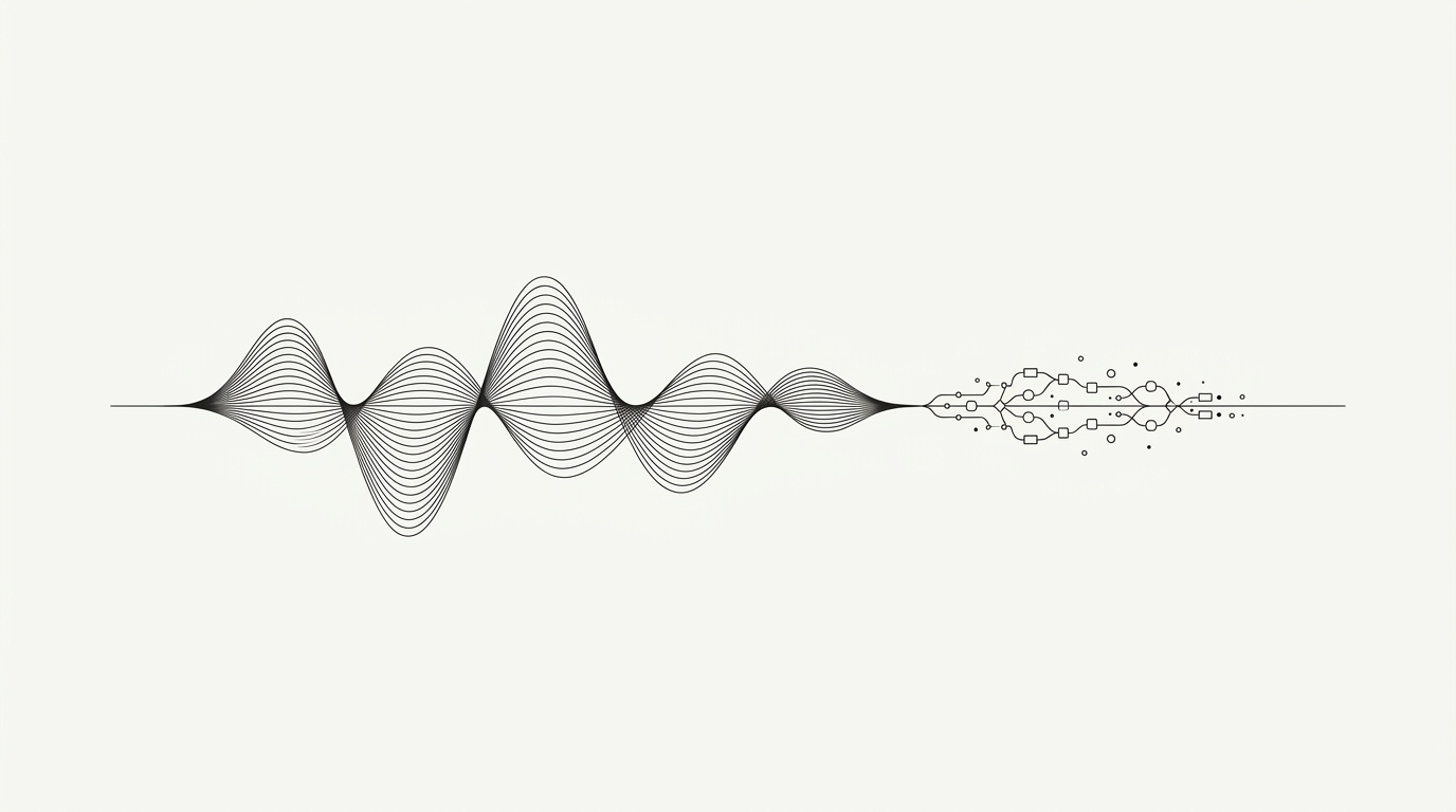 Line-art diagram: voice turned into data flowing over the internet.